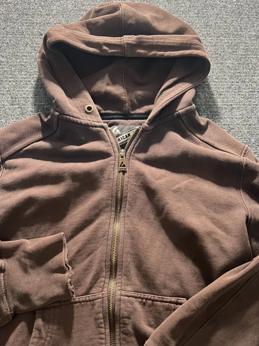 American Giant Full Zip Hoodie Mens Brown Hooded Sweatshirt